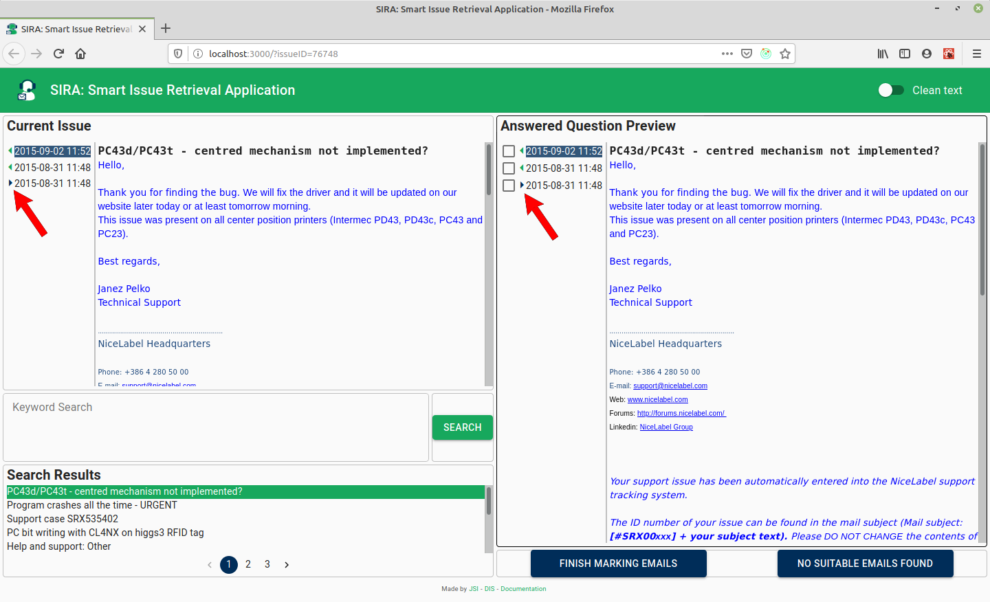 SIRA sender identification with colored triangles image