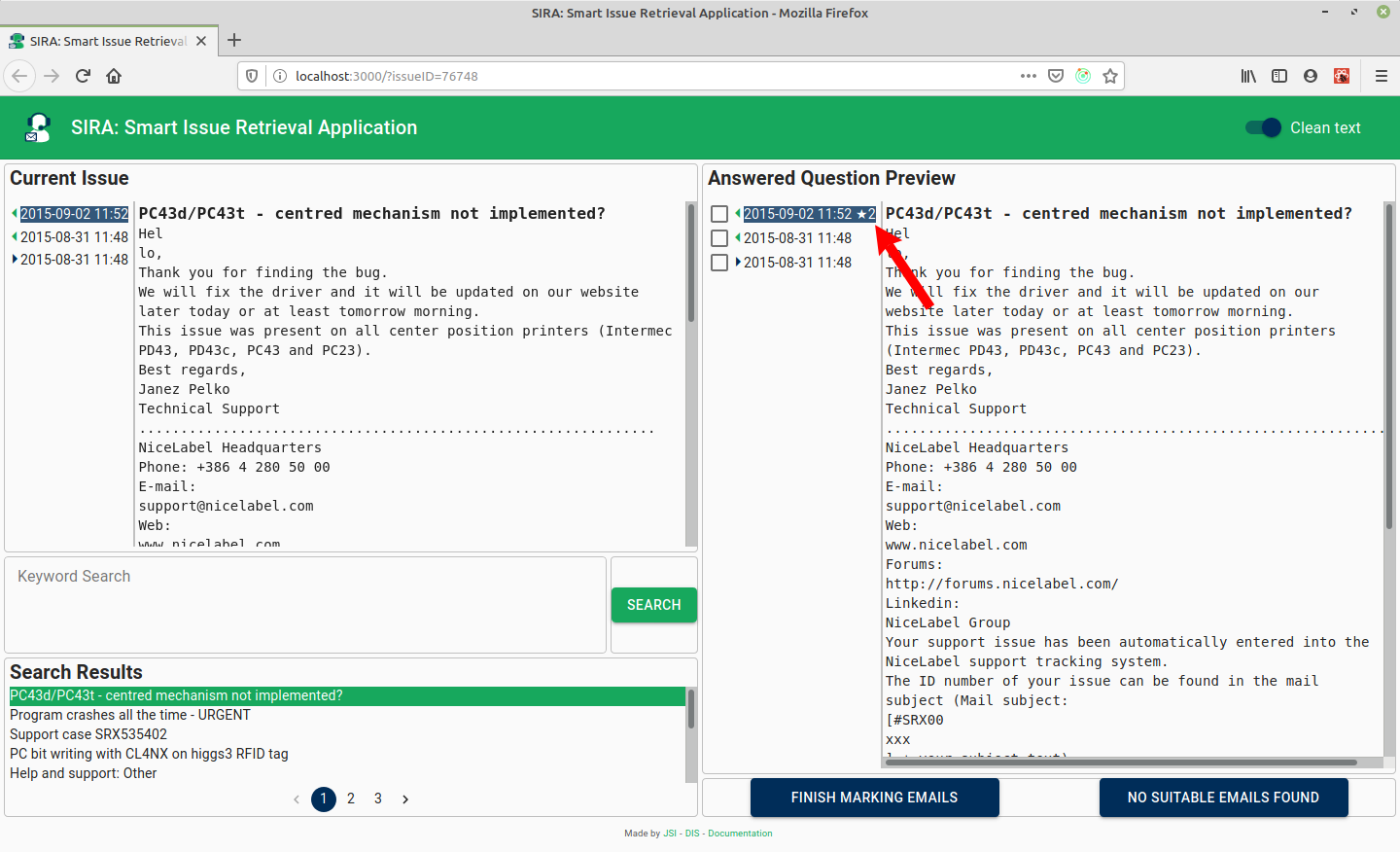 Emails that were marked as relevant in previous searches image